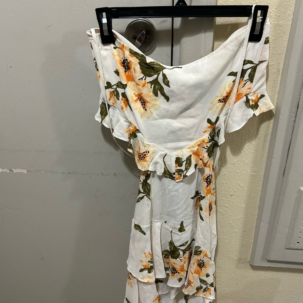 Floral Mini Dress - White and Orange - Picture 9 of 10